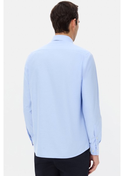 Slim Fit Mavi Armürlü Gömlek modelleri