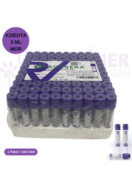 Vakumlu K2 Edtalı Tüp 3 ml (Mor Kapak) 100'LÜ Paket