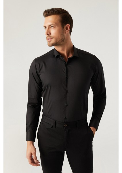 Slim Fit Siyah Düz Gömlek fiyatları