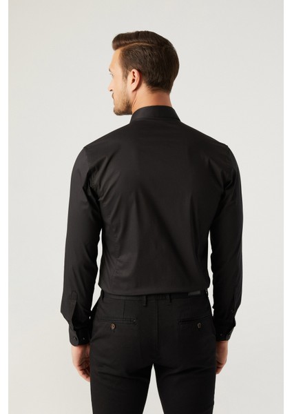 Slim Fit Siyah Düz Gömlek modelleri