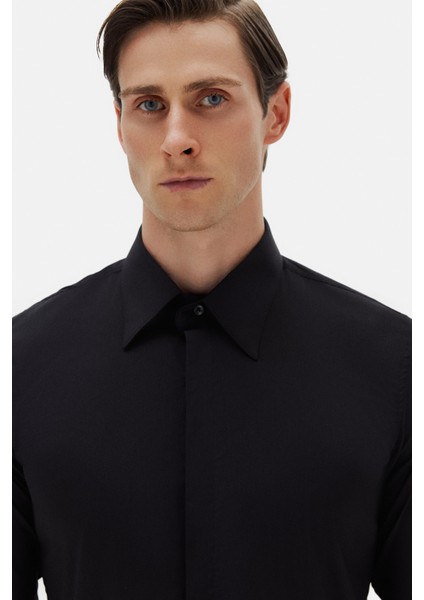 Slim Fit Siyah Düz Gömlek fiyatları