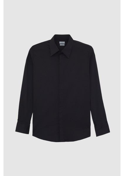Slim Fit Siyah Düz Gömlek indirimleri