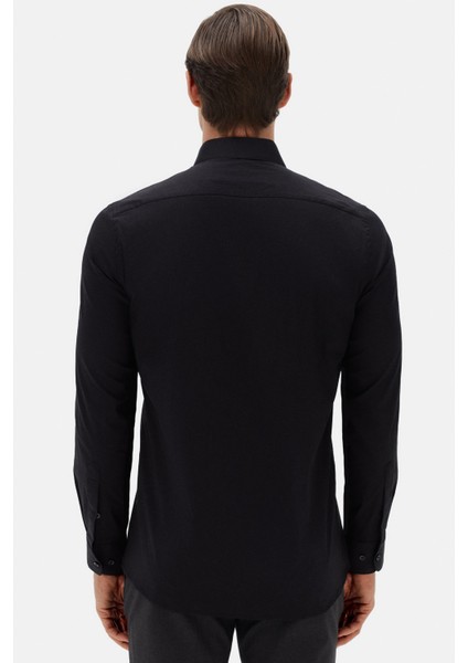 Slim Fit Siyah Düz Gömlek