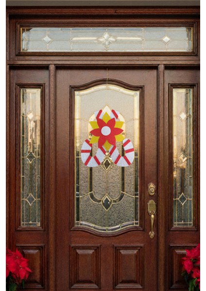 Şeker Kamışı ve Çiçek Desenli Simli Eva Yılbaşı Kapı Süsü fiyatları