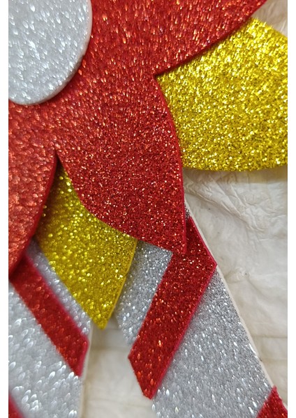 Şeker Kamışı ve Çiçek Desenli Simli Eva Yılbaşı Kapı Süsü fırsatları