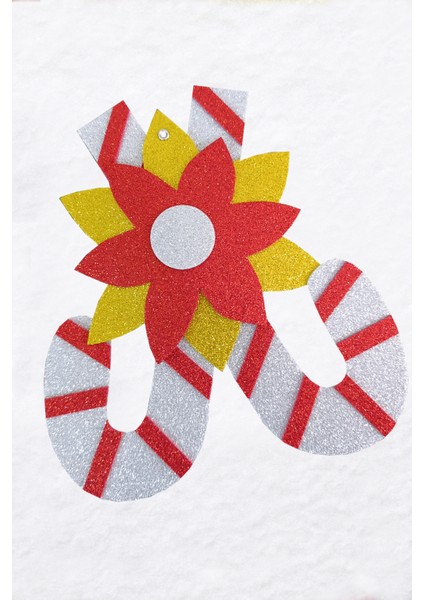 Şeker Kamışı ve Çiçek Desenli Simli Eva Yılbaşı Kapı Süsü indirimleri