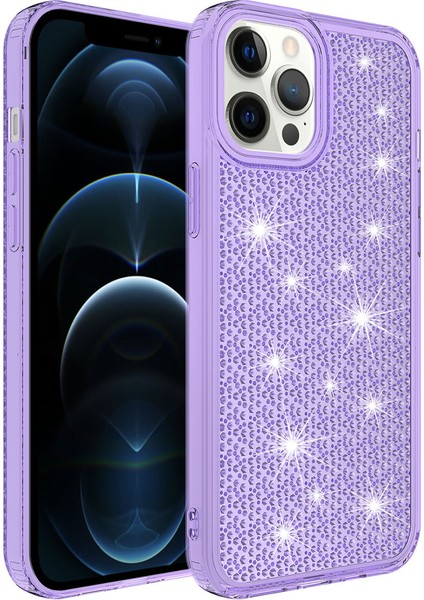 Apple iPhone 12 Pro Max Kılıf Airbagli Parlak Tasarımlı Vlmt Snow Kapak-Mor