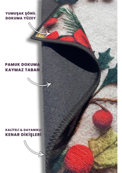 The Reef Kokinalı Yeni Yıl Temalı Renkli Halı Dijital Baskılı Dokuma Kaymaz Tabanlı Yıkanır Yılbaşı Halısı indirimleri