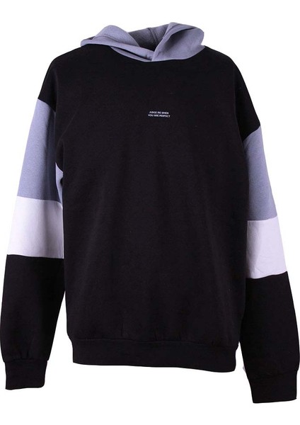 Üç Ip Şardonlu Bisiklet Yaka Parçalı Siyah Erkek Sweatshirt 5298