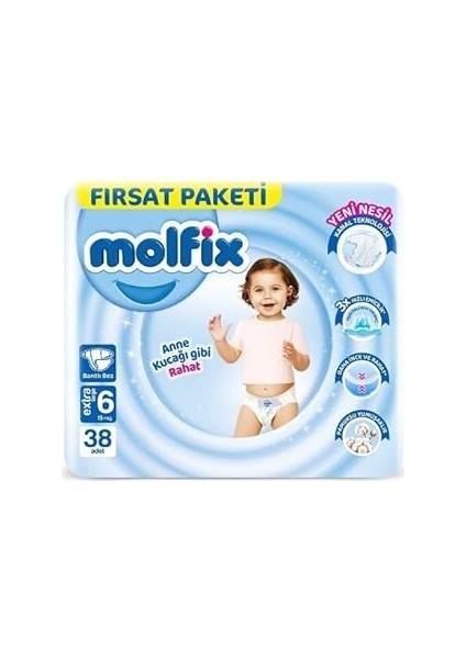 Molfix Extra Large 6 Beden Bebek Bezi, 38 Adet