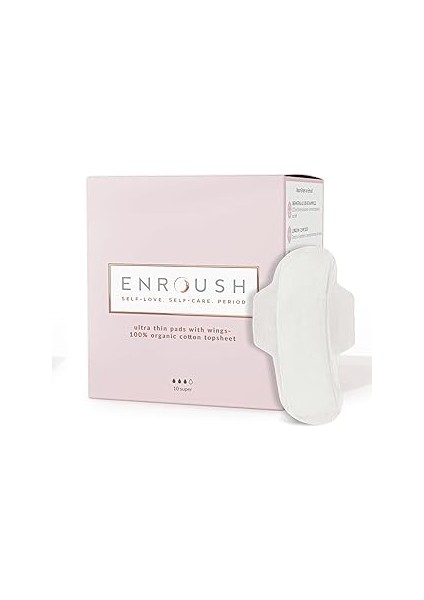 Enroush 100% Organik Pamuklu Kanatlı Ped | Saf ve Toksinsiz | Hipoalerjenik - Tahriş ve Alerji Yapm