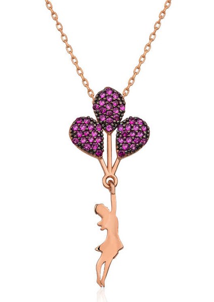 925 Ayar Gümüş Rose Kırmızı Balonlu Kız Kolye T5087 (945945) fiyatları