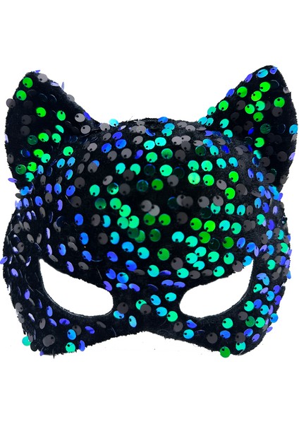 Siyah Kadife Yeşil Parti Maskesi