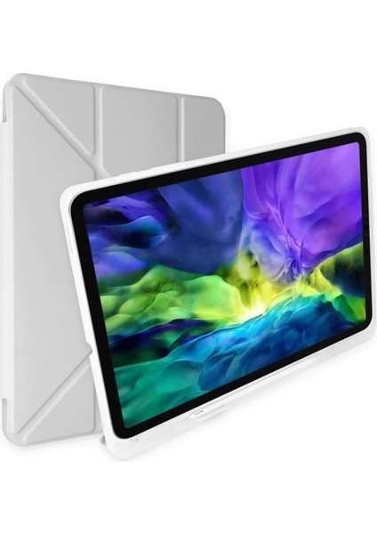 OMR02 iPad Pro 12.9 (2021) Kılıf Kalemlikli Mars Tablet Kılıfı - Gri