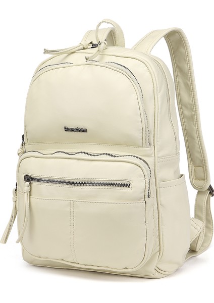 Barcelona Günlük Çok Cepli Orta Boy Kadın Sırt Çantası 1872 Bej