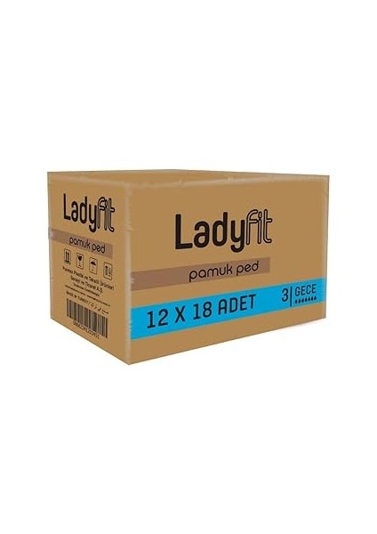 Ladyfit Pamuk 216'LI Gece Vegan Ped (12 x 18 Adet)