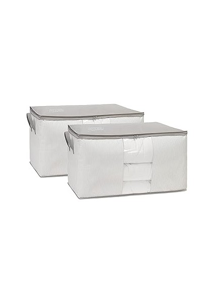 Ocean Textile 2'li Boy Pvc Pencereli Stuff & Things Gri Çizgili Hurç Set