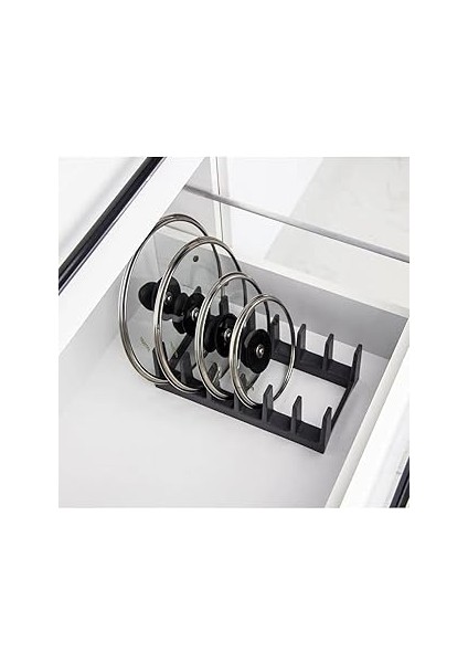 C8 6 Bölmeli, Tencere Kapağı Düzenleyici Raf – Mutfak Dolabı ve Çekmece Içi Kapak Organizeri,