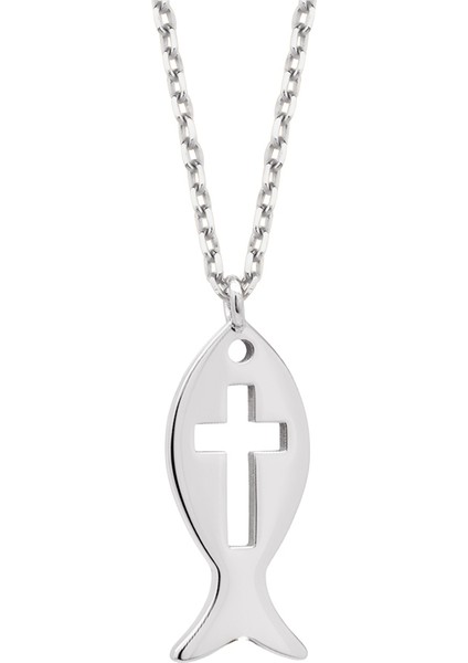 Gümüş Balık Motif Haç Kolye