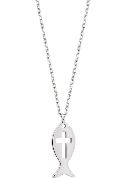 Gümüş Balık Motif Haç Kolye modelleri