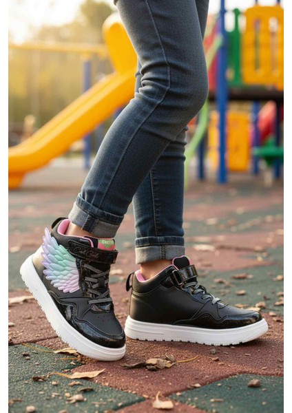 Siyah Cırtlı Hafif Bilek Boy Kız Çocuk Spor Ayakkabı Helen F modelleri