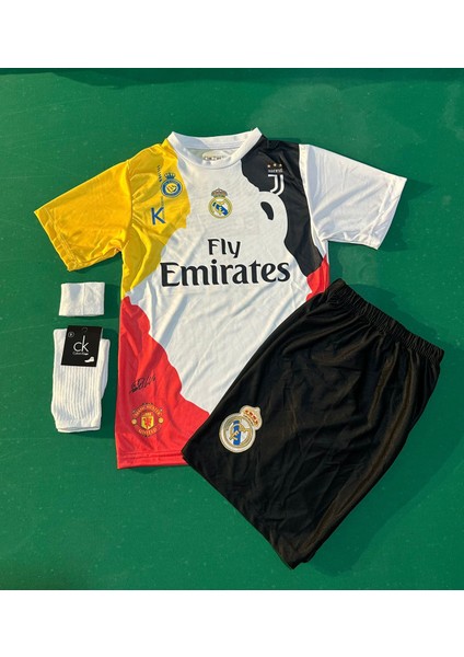 Ronaldo Özel Tasarım Tüm Takımlar Futbol Çocuk Forması 4'lü Set Çorap + Bileklik Hediyeli