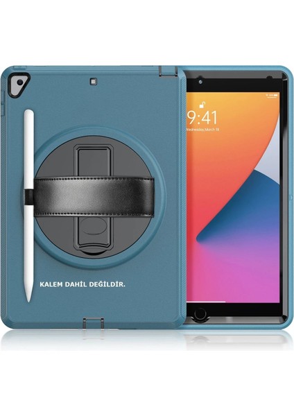 OMR02 iPad 10.2 (7.nesil) Kılıf Hand Strap Tablet Kılıfı - Turkuaz