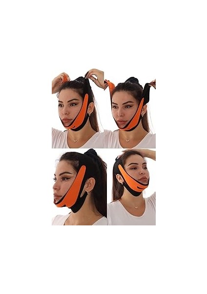 Yüz Korsesi Çene Boyun Bandı Horlama Önleyici Gıdı Yanak Gıdık Toplama (Si̇yah-Turuncu, Tek Ebat)