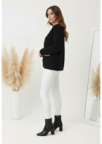 Kadın Zigzag Biye Cepli Gold Detay Düğmeli Peluş Ceket Hırka fiyatları