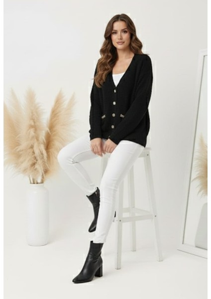 Kadın Zigzag Biye Cepli Gold Detay Düğmeli Peluş Ceket Hırka modelleri