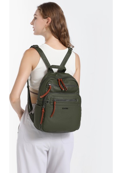 Barcelona Günlük Orta Boy Spor Çok Cepli Kadın Sırt Çantası 1928 Koyu Yeşil