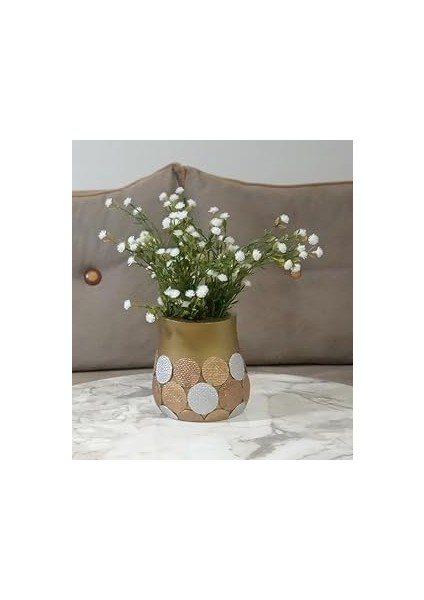 Vazo Dahi̇l,vazo Dahi̇l,vazoda Çi̇çek,beyaz Yapay Çi̇çek,vazo Dekorati̇f Altin Puanli Poli̇resi̇n 9X9X15CM