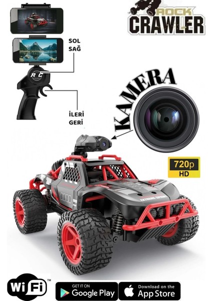 Oyuncak Uzaktan Kumandalı Full Fonksiyon Şarjlı Wifi Kameralı Rock Crawler Rc Off Road Arabası 23 cm