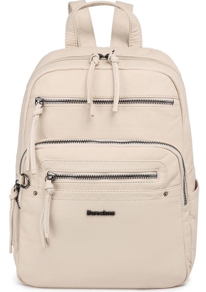 Barcelona Günlük Orta Boy Spor Çok Cepli Kadın Sırt Çantası 1928 Bej