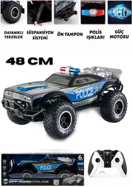 Uzaktan Kumandalı Şarjlı Sesli Işıklı Süspansiyon Sistemli 12 Km/h Yapan Rc Polis Arabası 48 cm