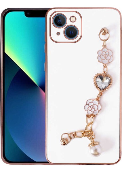 iPhone 13 Kılıf El Tutamaçlı Kamera Korumalı Vlmt Taka Silikon Kapak-Beyaz