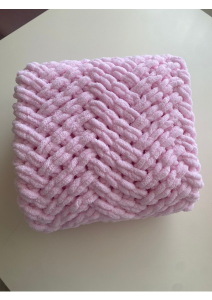 Puffy Açık Pembe Örgü Bebek Battaniyesi modelleri