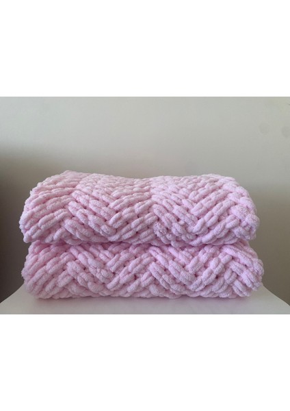 Puffy Açık Pembe Örgü Bebek Battaniyesi fırsatları
