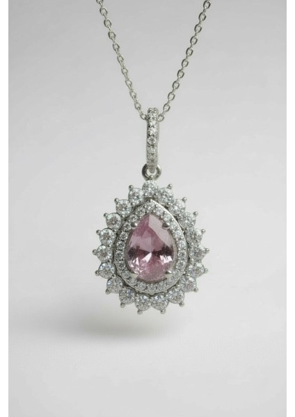 925 Ayar Gümüş Pudra Taşlı Damla Kolye Kadın fiyatları