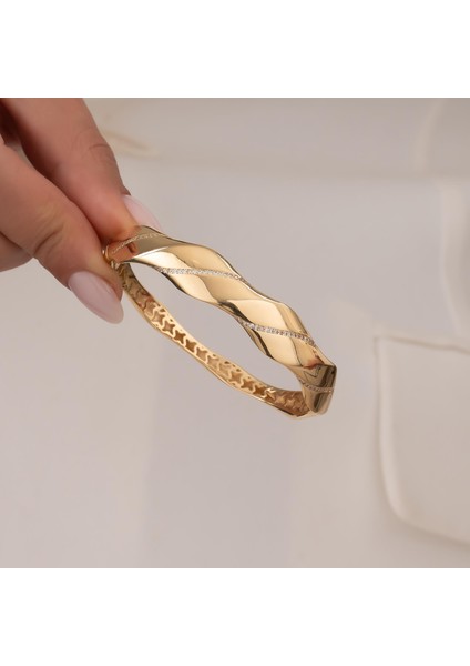 Taşlı Geometrik Model 14 Ayar Altın Kelepçe fiyatları