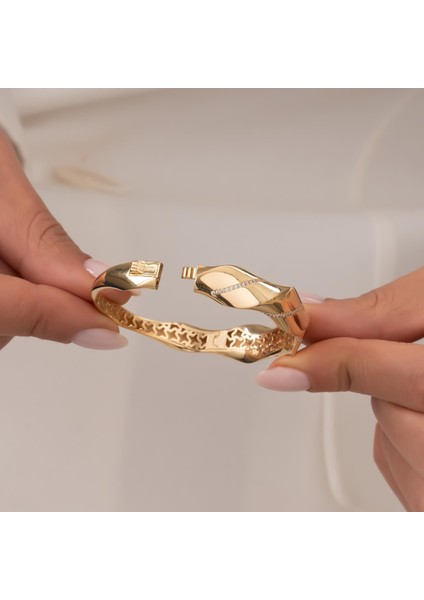 Taşlı Geometrik Model 14 Ayar Altın Kelepçe modelleri