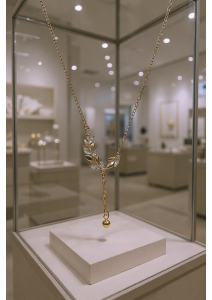 925 Ayar Gümüş Sallantılı Başak Kolye Gold Kadın