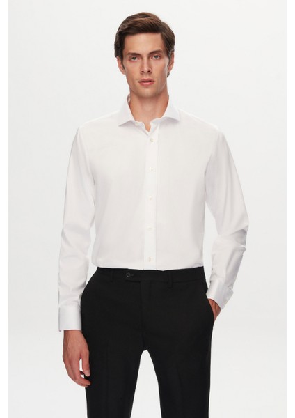 Ds Damat Slim Fit Beyaz Düz Gömlek