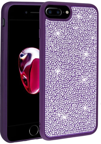 iPhone 7 Plus Uyumlu Parlak Taşlı Tasarım Vlmt Ston Kapak-Derin Mor