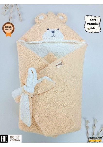 Kışlık Kalın Kız Erkek Bebek Battaniyesi & Dış Kundak Welsoft Peluş - Ayıcık Kulaklı