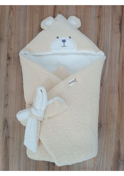 Kışlık Kalın Kız Erkek Bebek Battaniyesi & Dış Kundak Welsoft Peluş - Ayıcık Kulaklı