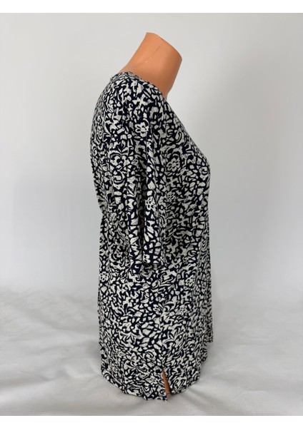 Kadın Siyah Gri U Yaka Kısa Kollu Desenli Yırtmaçlı Dokuma Viskon Anne Penye Tişört fırsatları