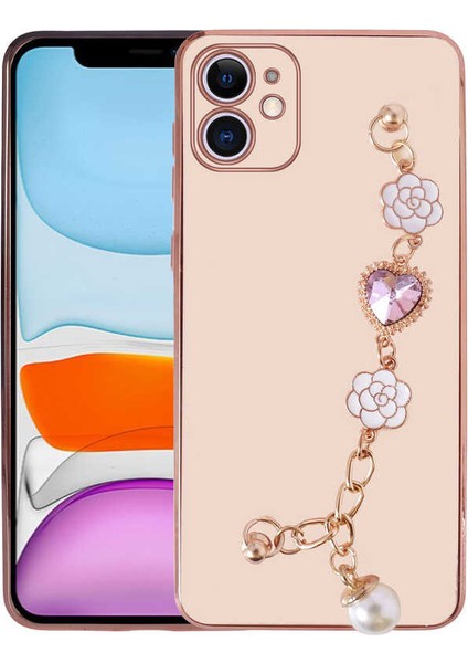 iPhone 11 Kılıf El Tutamaçlı Kamera Korumalı Vlmt Taka Silikon Kapak-Pembe