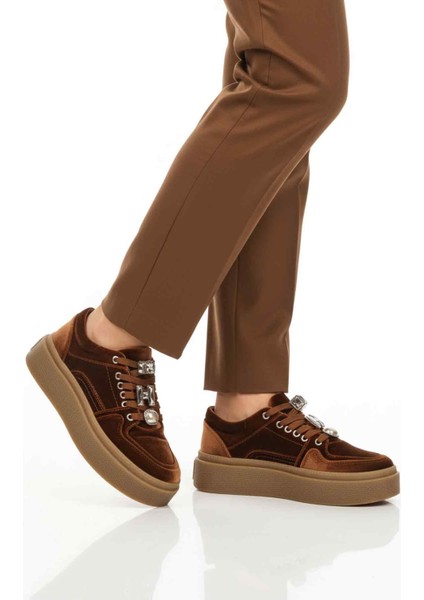 Kahve Nubuk Bağcıklı Yüksek Taban Kadın Sneaker 25K475 Z