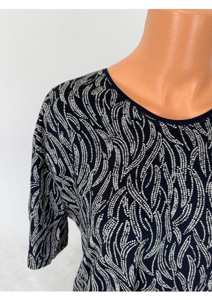 Kadın Siyah Gri U Yaka Kısa Kollu Desenli Yırtmaçlı Dokuma Viskon Anne Penye Tişört fiyatları